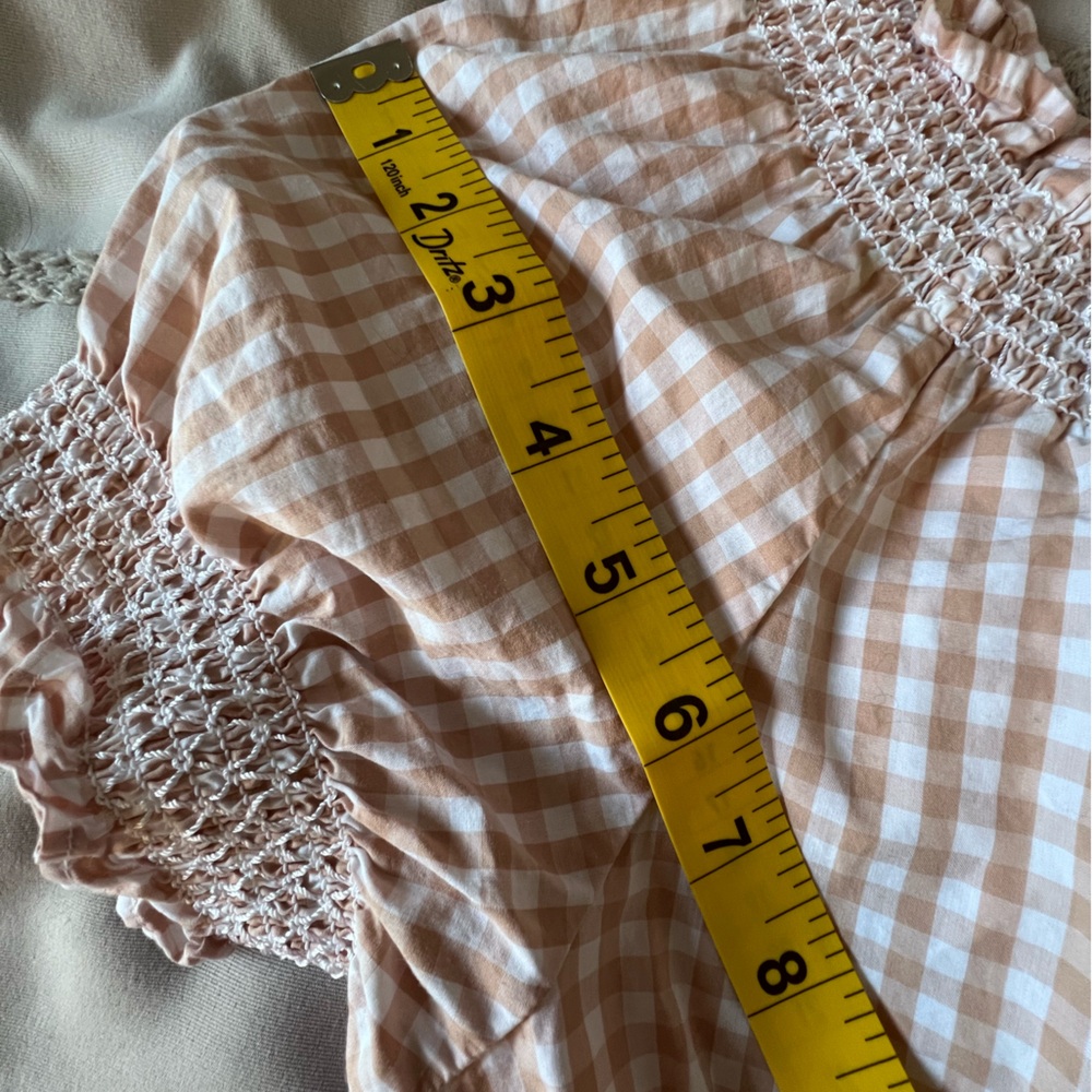 J.Crew‎ Gingham, Puffed Sleeve Cream and Tan Poplin Dress, Small - Picture 9 of 11